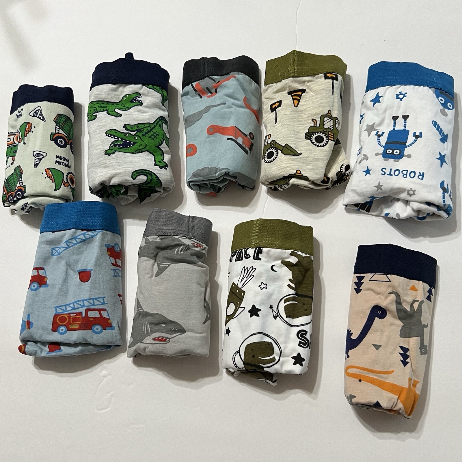 Boys Boxer Friefs 9 assorted Pieces  Dinosaur Sharks Trucks ages 8 to 9 years