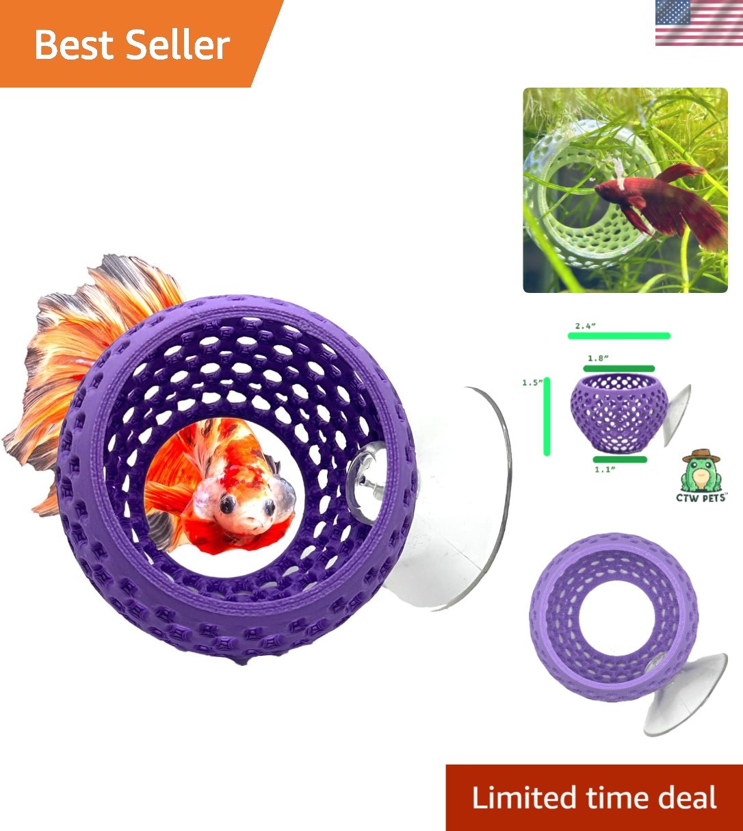 Betta Rest Bulb Hide - Non-Toxic Aquarium Ornament for Fish Stress Relief