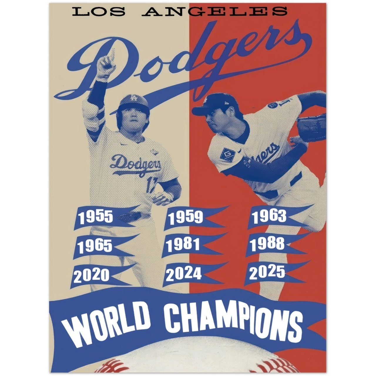 Los Angeles Dodgers World Champions History Baseball Poster