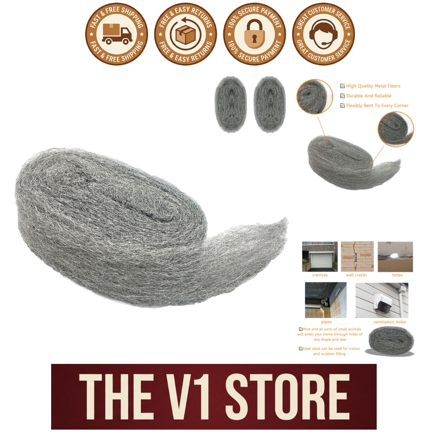 Versatile Steel Wool Gap Blocker - 2 Count, 3" x 10 Ft for Pest Protection