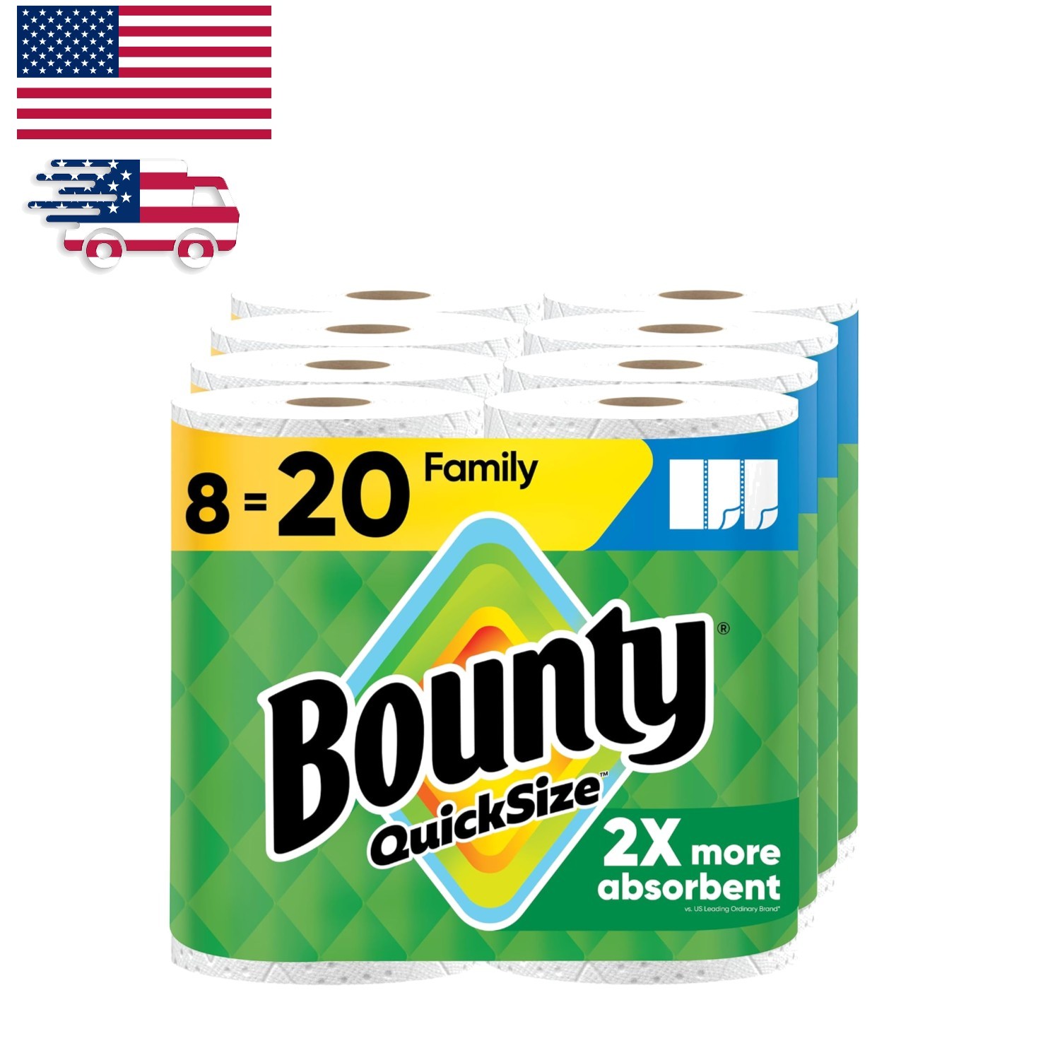 Quick Size Paper Towels, White, 8 Family Rolls