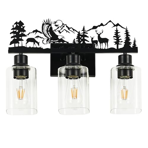Rustic Farmhouse Bathroom Vanity Light, 3-Light Deer & Forest Wall 3-light deer