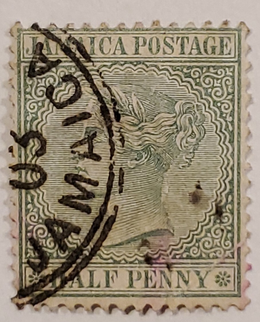 Jamaica British Colonies Stamp 03 JAMAICA Postmark on Half Penny Blue/Green USED
