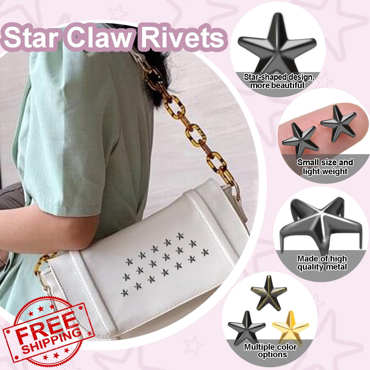 150 Star Studs 12mm Metal Nailheads Rivets Black Punk Rock Leathercraft DIY