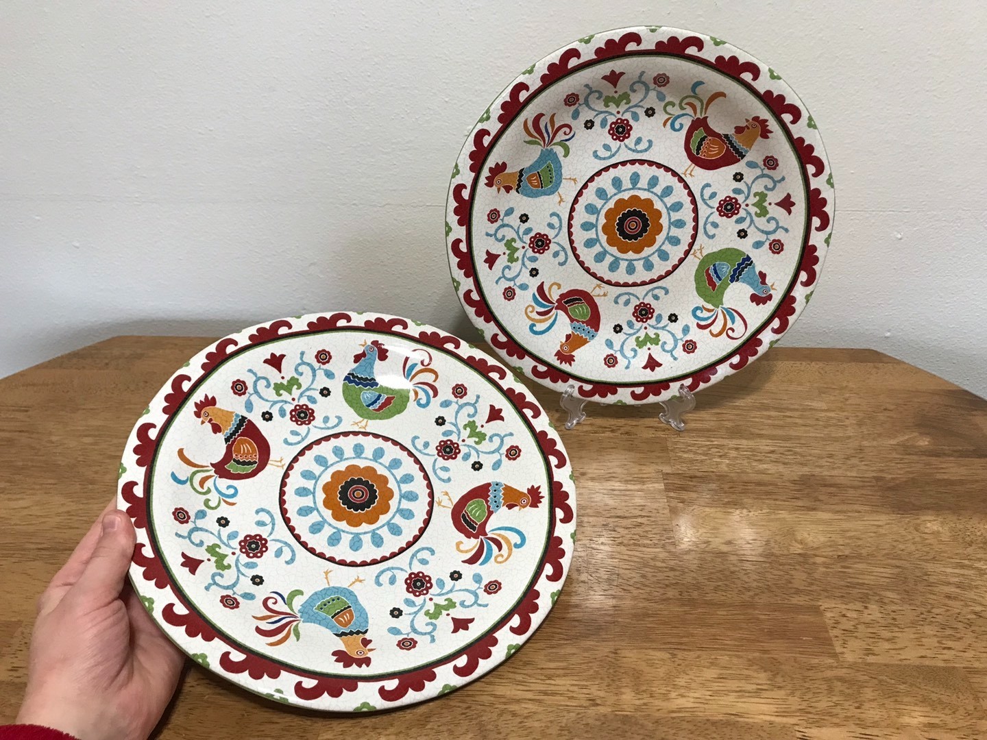 Two Suzani Rooster Plates - 222 FIFTH