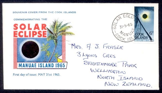 COOK ISLANDS 31-5-65 SOLAR ECLIPSE CACHET AND CANCEL