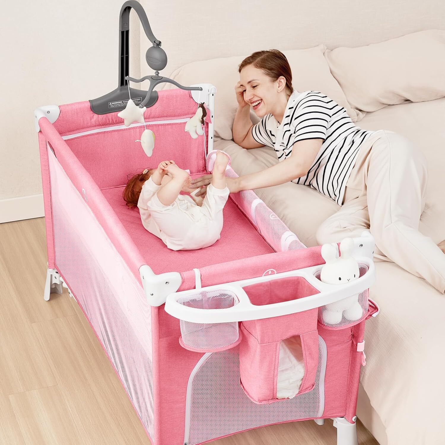 5 in 1 Baby Bassinet Bedside Crib, Beside Sleeper with Diaper Changer& Removable