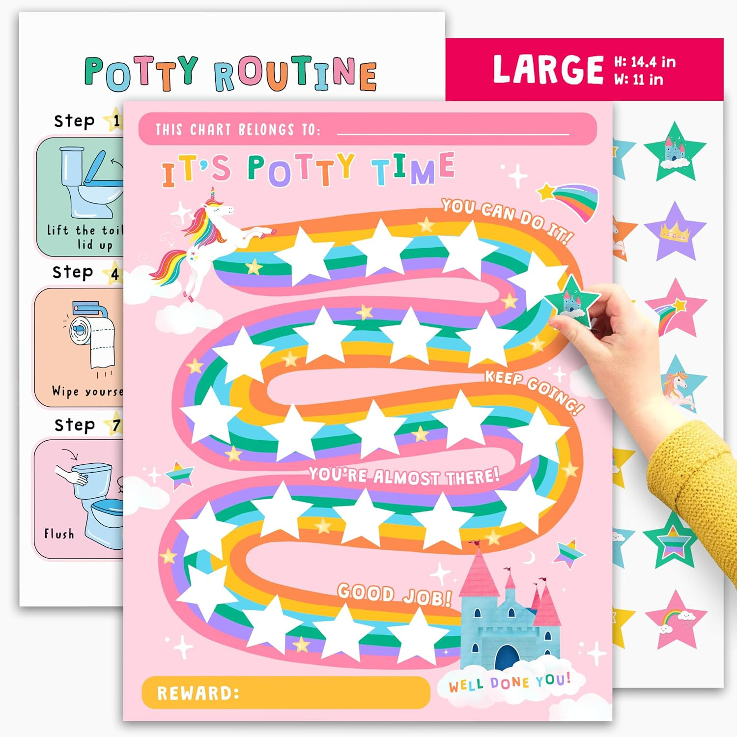 Potty Training Reward Chart for Kids - Unicorns & Castles X 10 Pcs - Potty Train