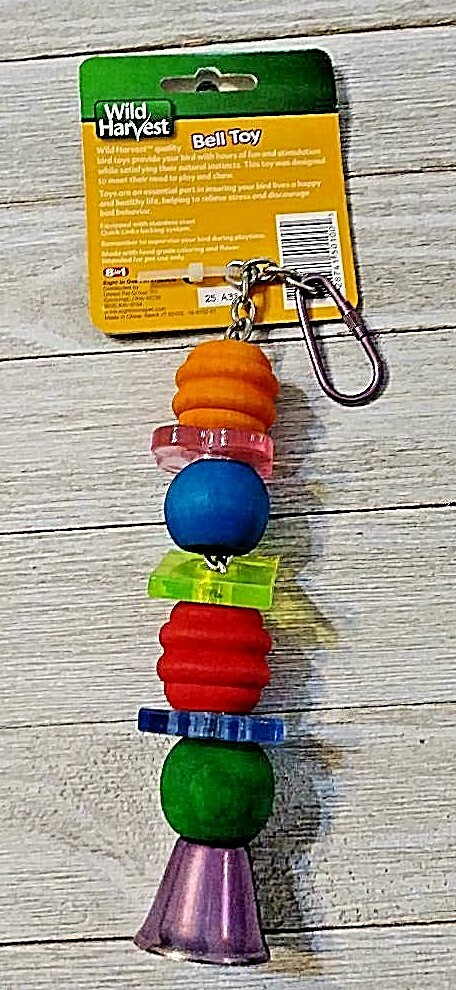 Wild Harvest Bell Toy Bird Cage Hanging Wood & Bell Toy 