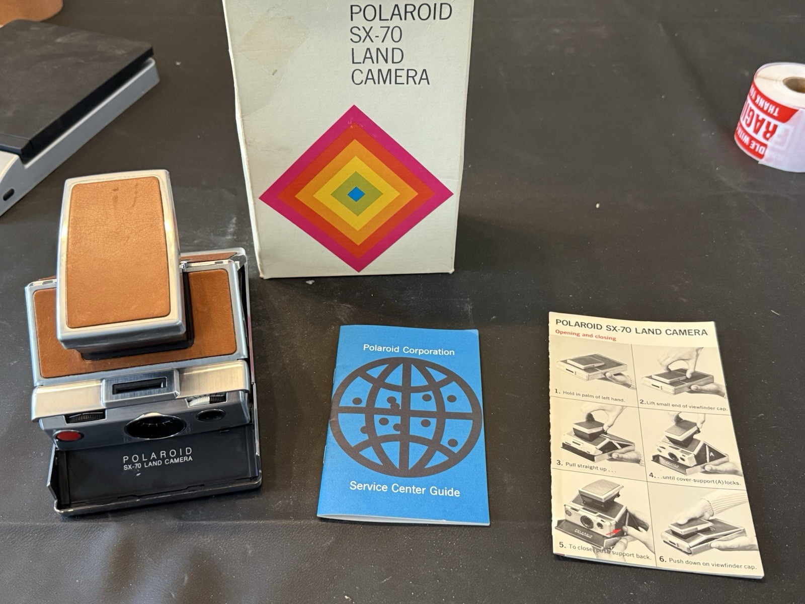 Polaroid SX-70 Land Camera Model 1 w/ Box & Manuals Brown Leather Chrome