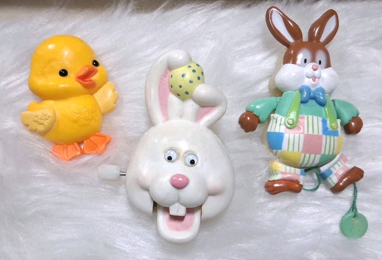 Vtg Easter Jewelry Pins Lot  Bunny/Chick Wind Up/Pull String Hallmark Signed 