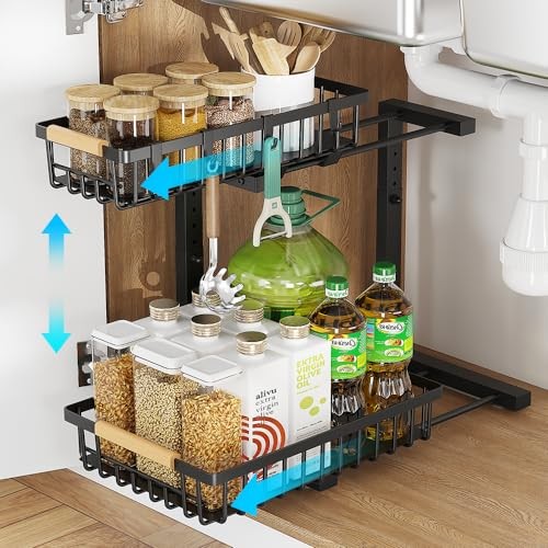 Under Sink Organizer, 2 Tier Metal Under Sink Organizers and Storage, 1 Pack