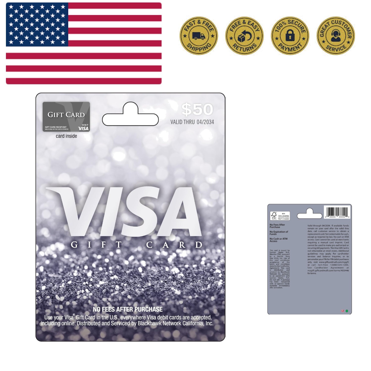 Physical Gift Card $50 plus $4.95 Purchase Fee