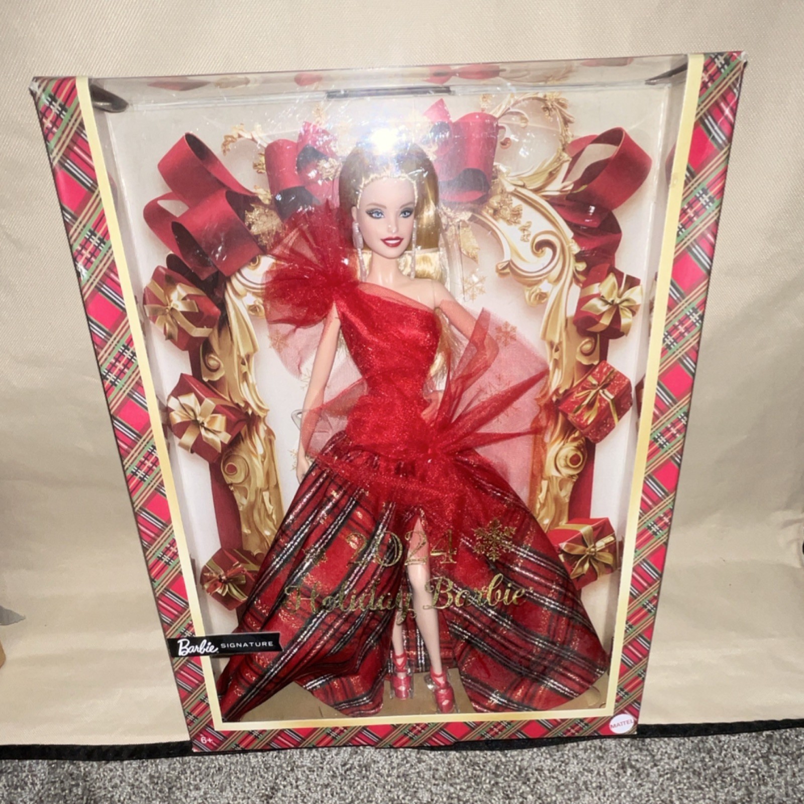 Barbie 2024 Holiday Barbie Collector Doll Blonde Red Dress Christmas Edition