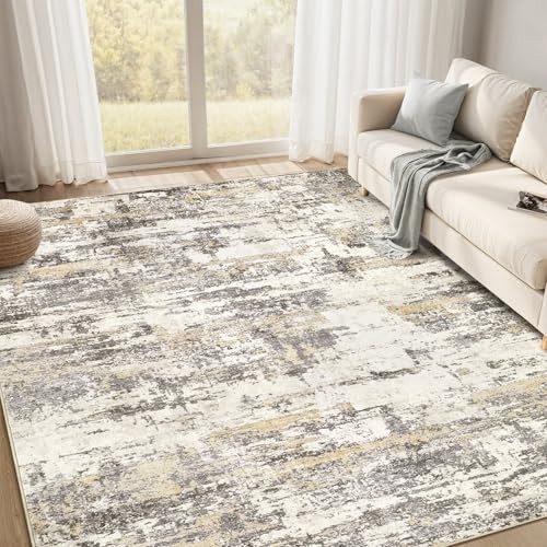 Area Rugs for Living Room: 9x12 Abstract Washable Rug Modern Neutral Large 