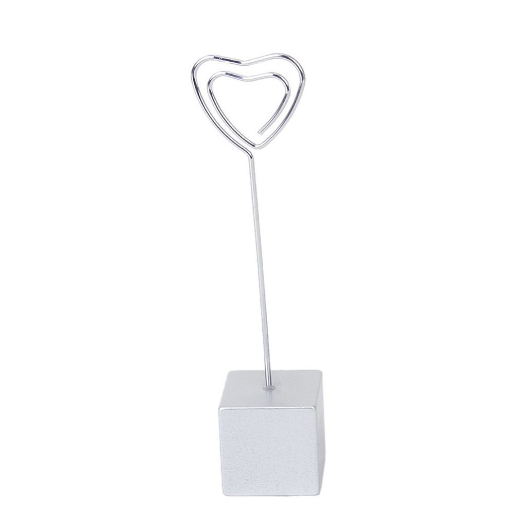 Wire Clip Heart Base Card Picture Memo Photo Clip Holder Silver