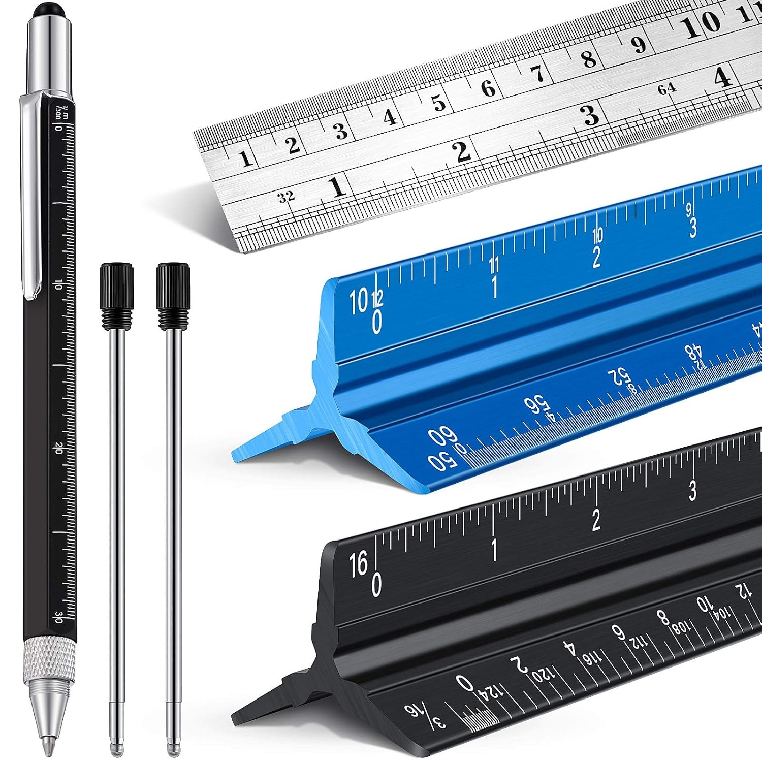 6 Pcs 12 Inch Architectural Engineering Scale Ruler Set Aluminum Triangular Draf