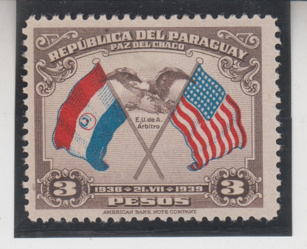 PARAGUAY 1939. USA Coat of Arms Anniversary of Peace Treaty  Bolivia SC# 358 MLH