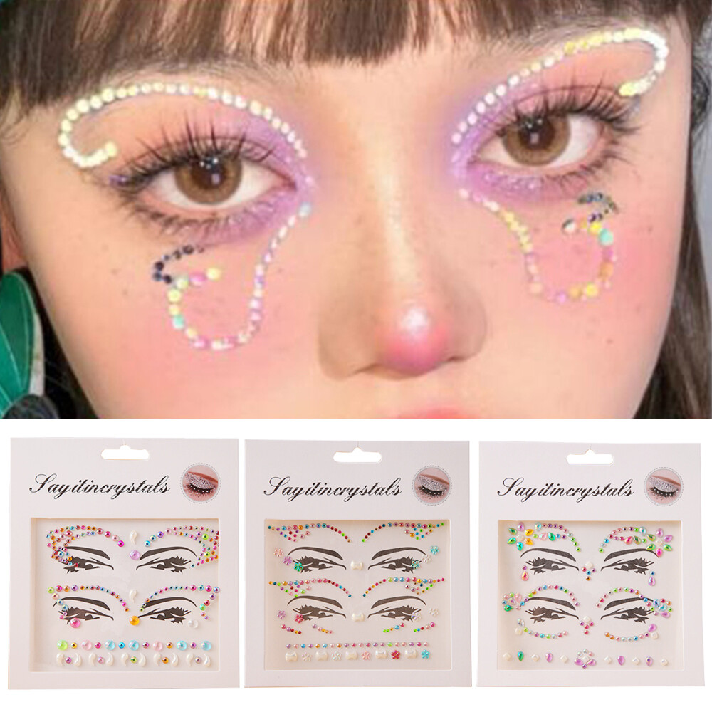 3D Diamond Face Jewelry Tattoo Eyebrow Sticker Makeup Decor Shiny Rhinestones⇖