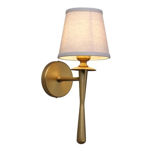  Vintage Wall Sconce Sconces with Linen Cloth Linen Textile Shade Antique Gold