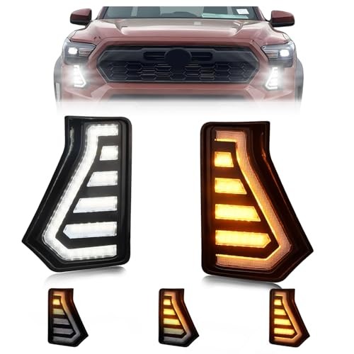 Sequential Front LED Fog Lights for 2024 2025 Tacoma Truck, Clear C-Shaped DRL