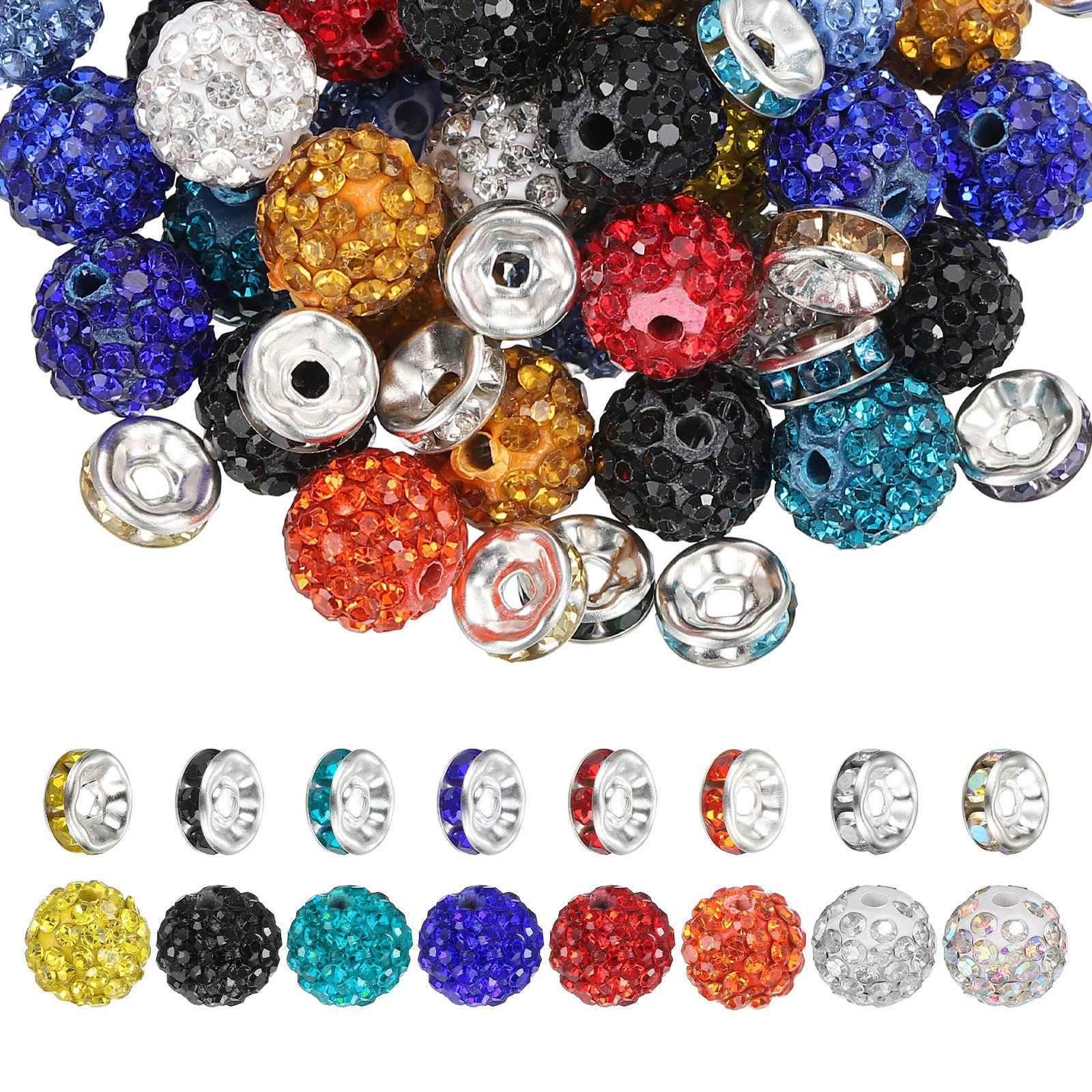 120Pcs Rhinestone Beads, 10mm Bead/8mm Crystal Spacer (Mixed)