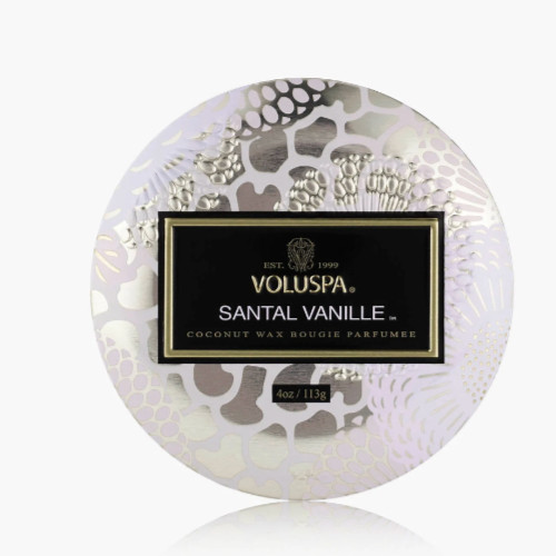 Voluspa Santal Vanille Mini Tin Candle 4oz/113g Warm Vanilla Sandalwood Scent
