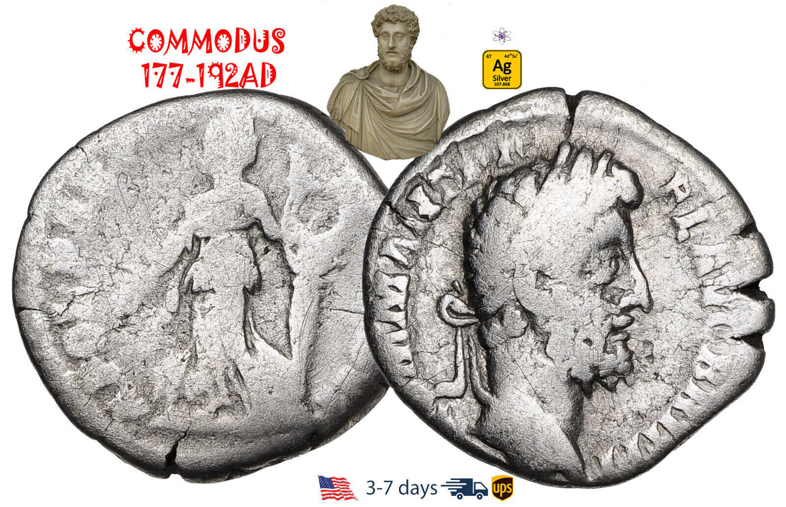 Ancient Roman Empire Coin Silver Denarius COMMODUS 177 - 192 AD Authentic #19796