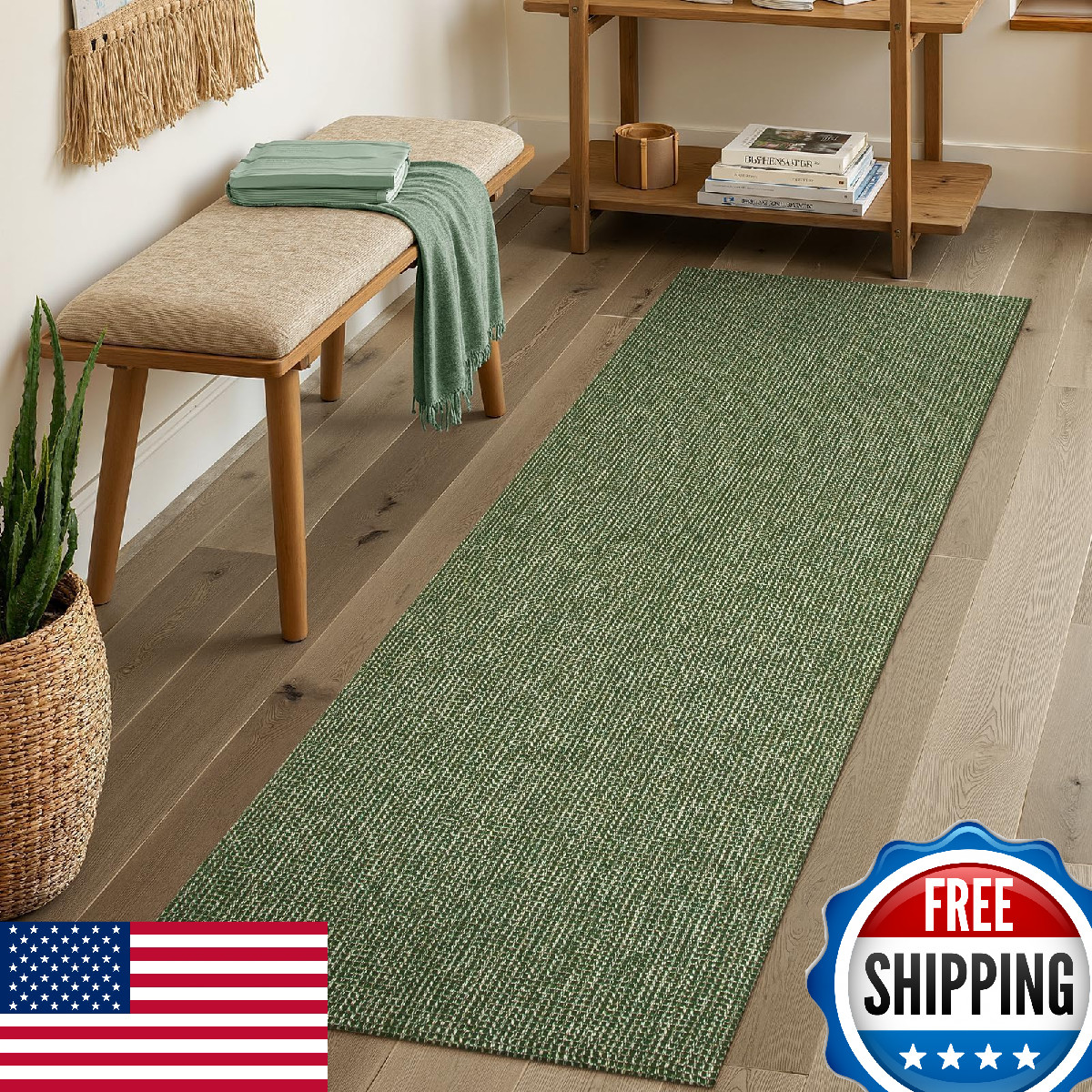 Uphome Washable Boho Cotton Runner Rug 2x6 Hallway Kitchen Non-Slip Low Pile
