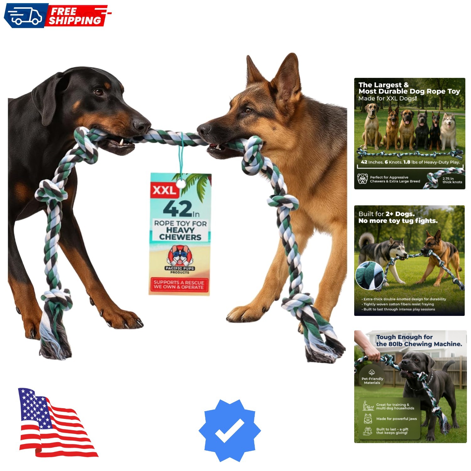 Giant Dog Rope Toys for Extra Large Dogs - 42 Inch, 6 Knot Tough Rope Chew To...