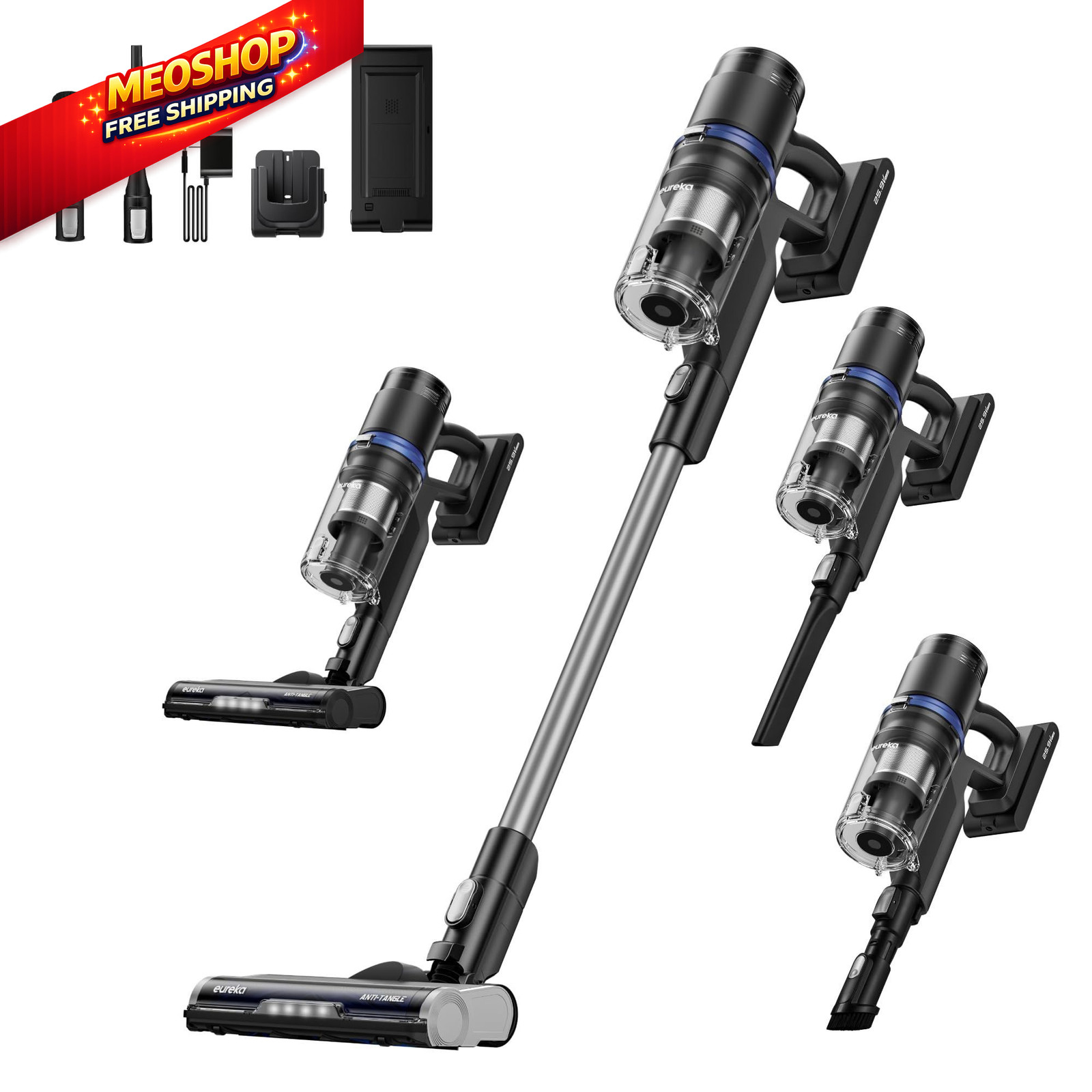 Eureka Cordless Vacuum Cleaner, Anti-Tangle Brushroll, NEC451BL, Black 