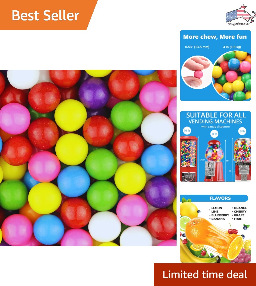 Mini Fruit Flavored Gumballs - 4lb Bulk Pack - 1040 Pcs Gumball Machine Refills