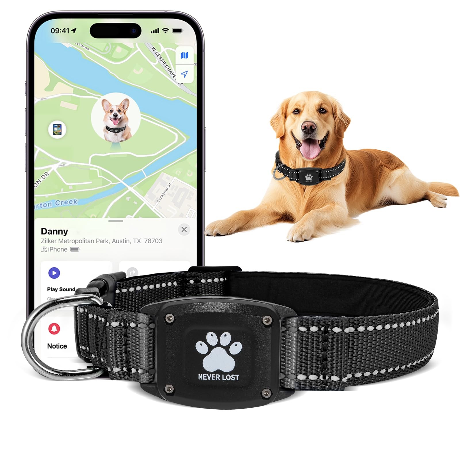 Myiwb GPS Dog Collar Tracker 2-in-1,Reflective Waterproof Pet Collar,iOS-Only...