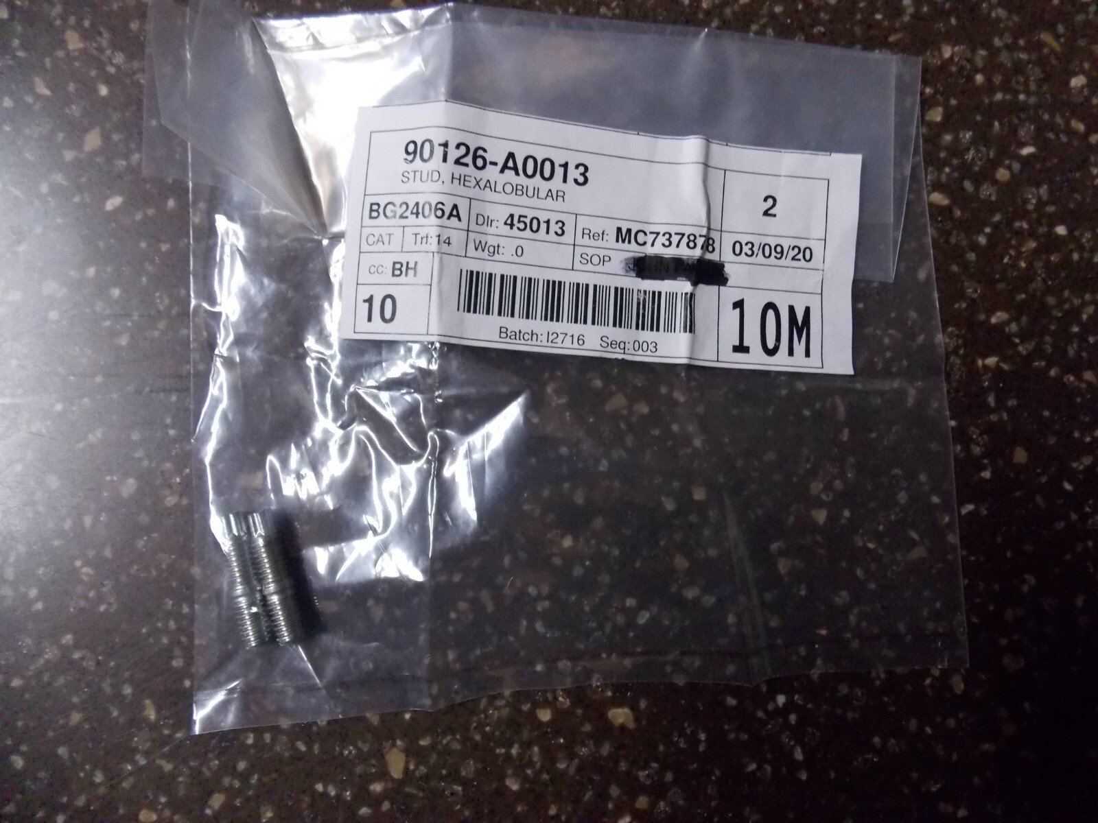 Two OEM Original Factory 2011-2017 Lower Oil Pan Studs - Toyota 90126-A0013