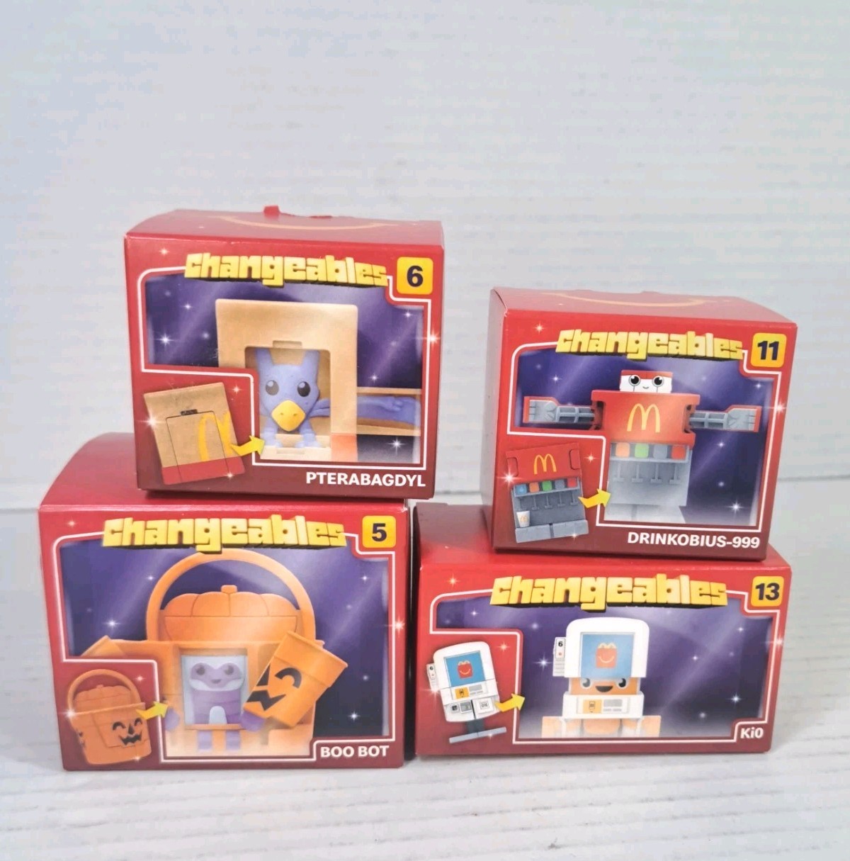 McDonalds 2026 Changeables Toy Set Drinkobius 999 Ki0 Pterabagdyl Boo Bot NEW
