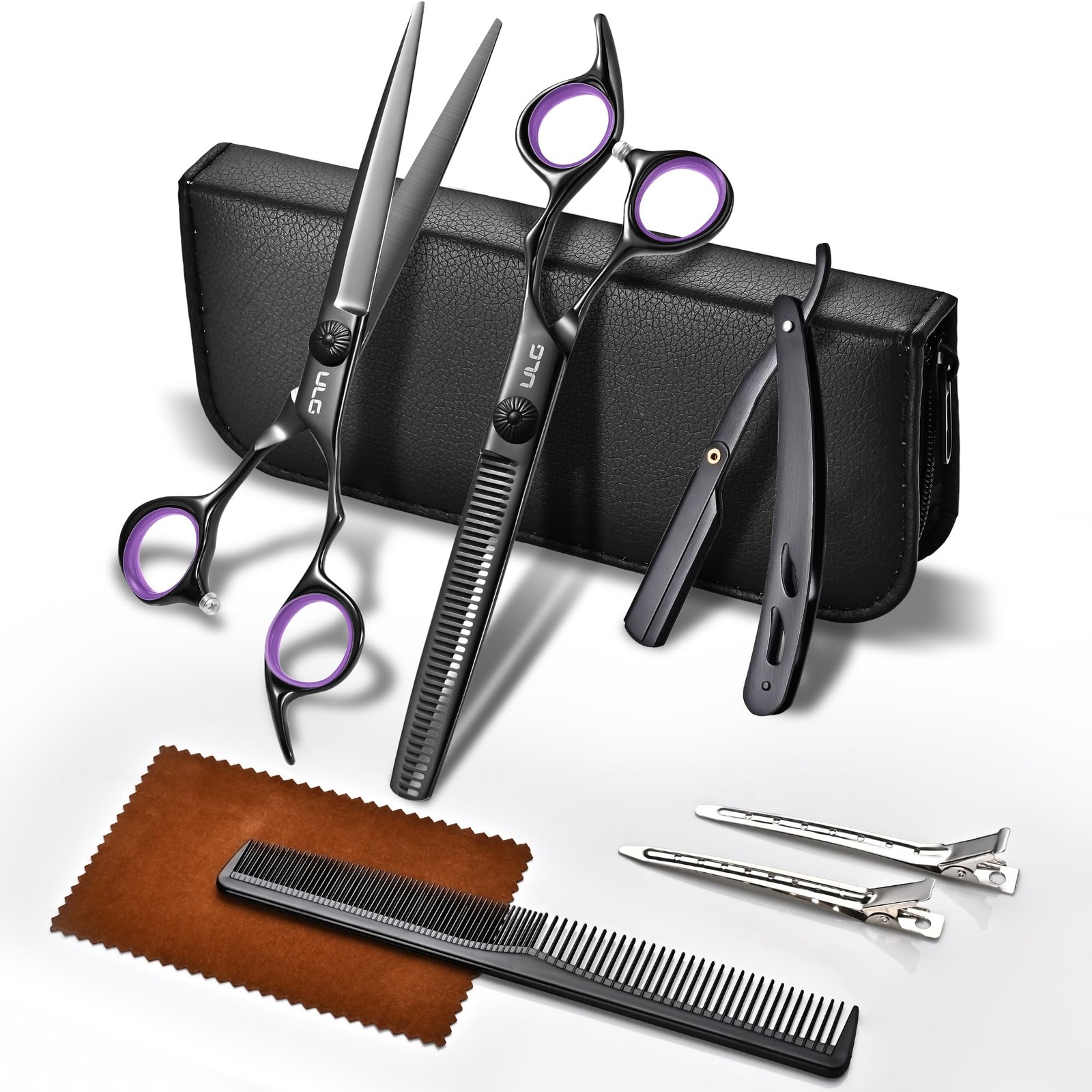 Hair Cutting Scissors Set, 7 Inch 8-Piece Fast Haircut Kit for Easy Home Use ...