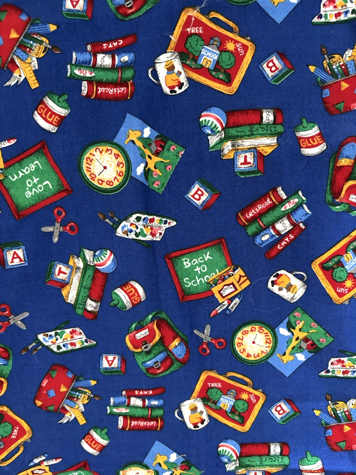 Cranston VIP Blue Background Back To School Print Fabric 1Yd