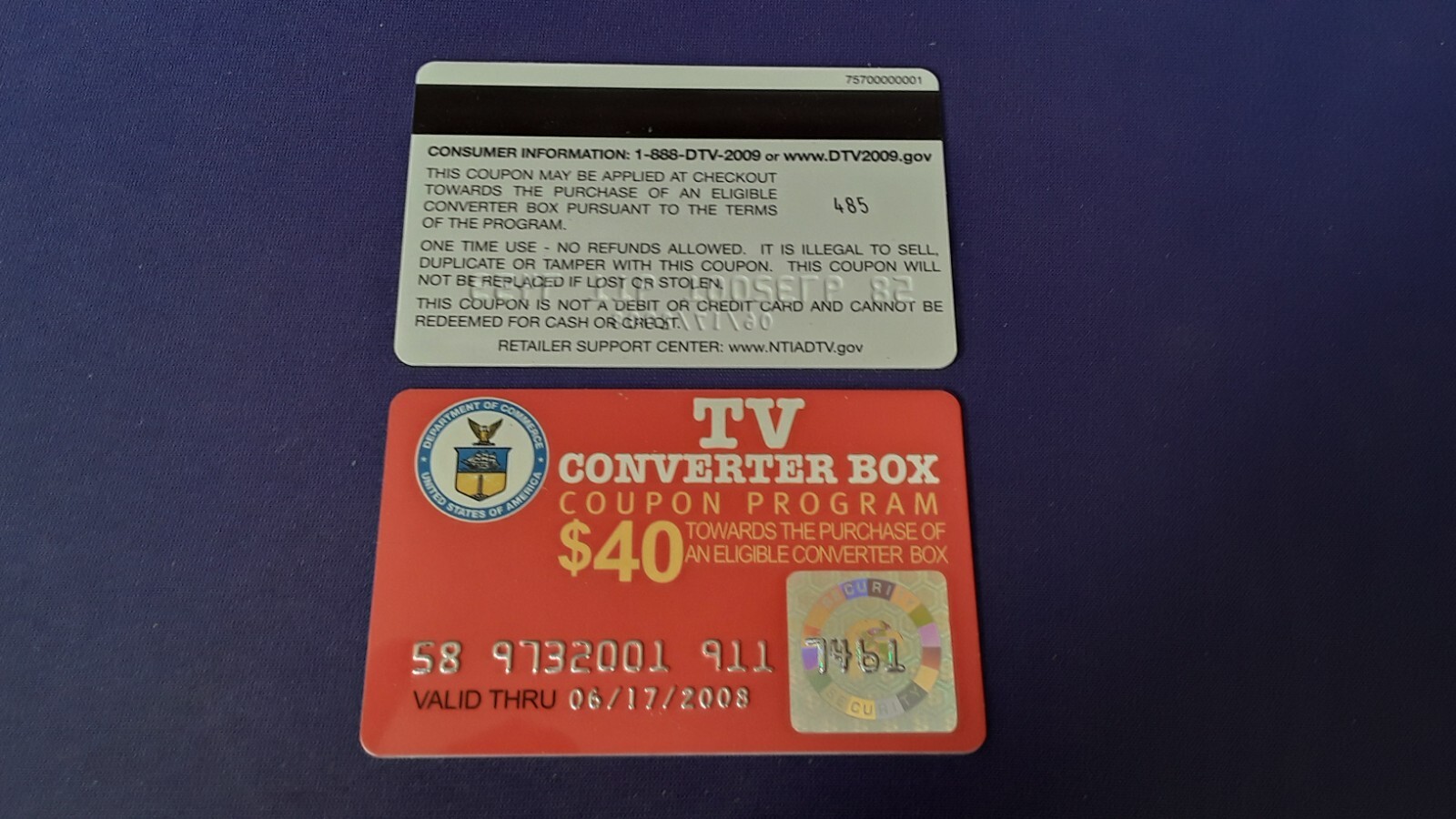 TC CONVERTER BOX CARD COUPON PROGRAM DEPARTMENT OF TREASURY 2008