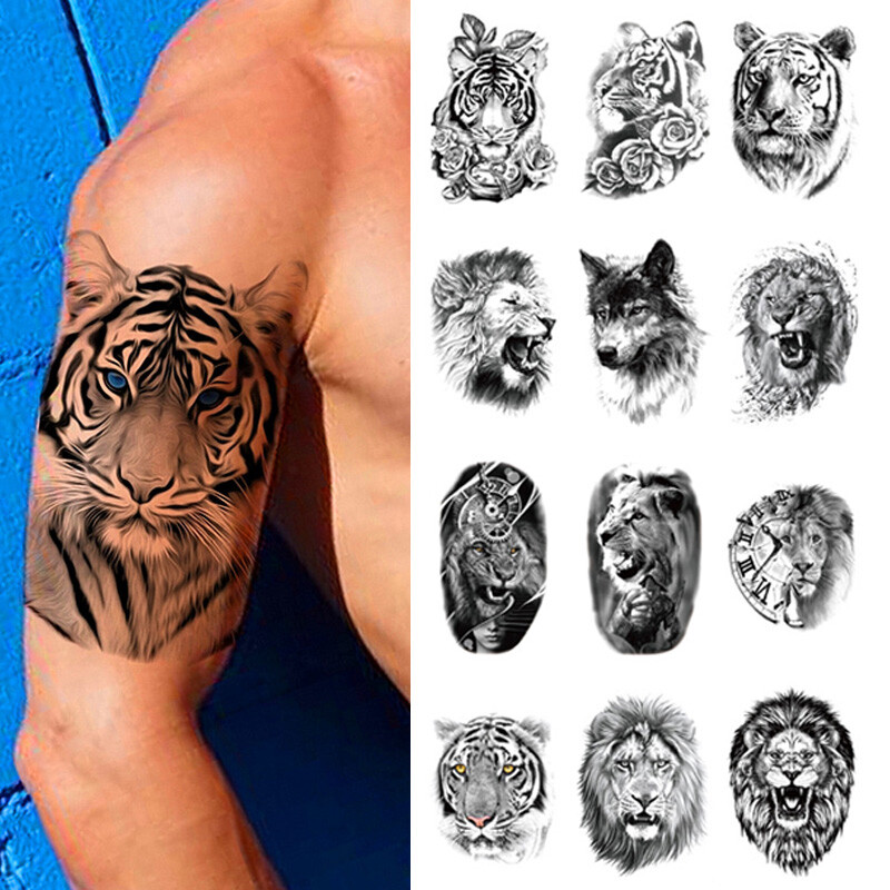 Wolf Transfer Tattoos Lion Animals Half Arm Tatoo Sticker Temporary Tattoos ∂