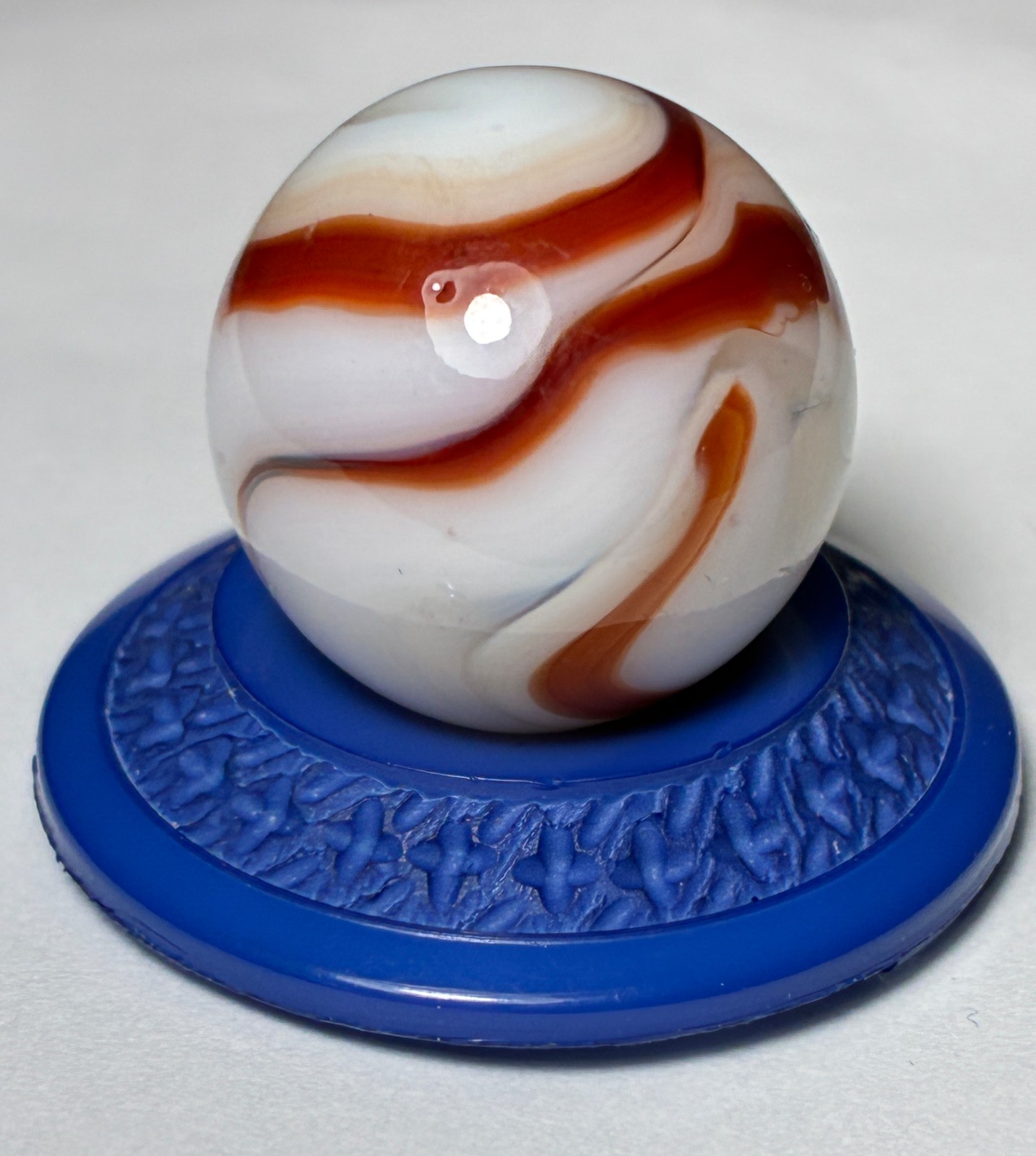 VTG Alley Agate Milky White Oxblood Swirl Glass Toy Marble Akro .69 inch