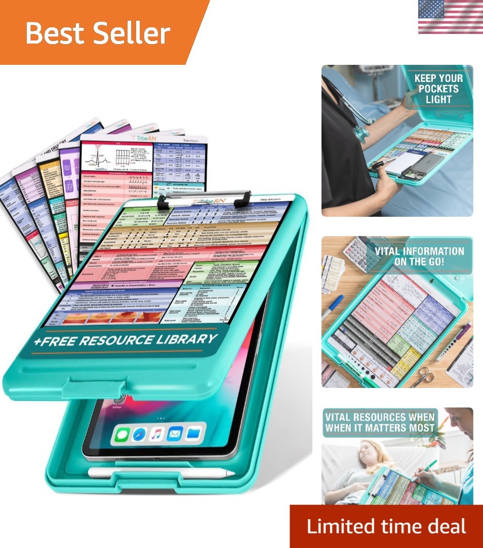 Sleek Mint Nursing Clipboard Set: Holds 200 Sheets with Vibrant Reference Guides