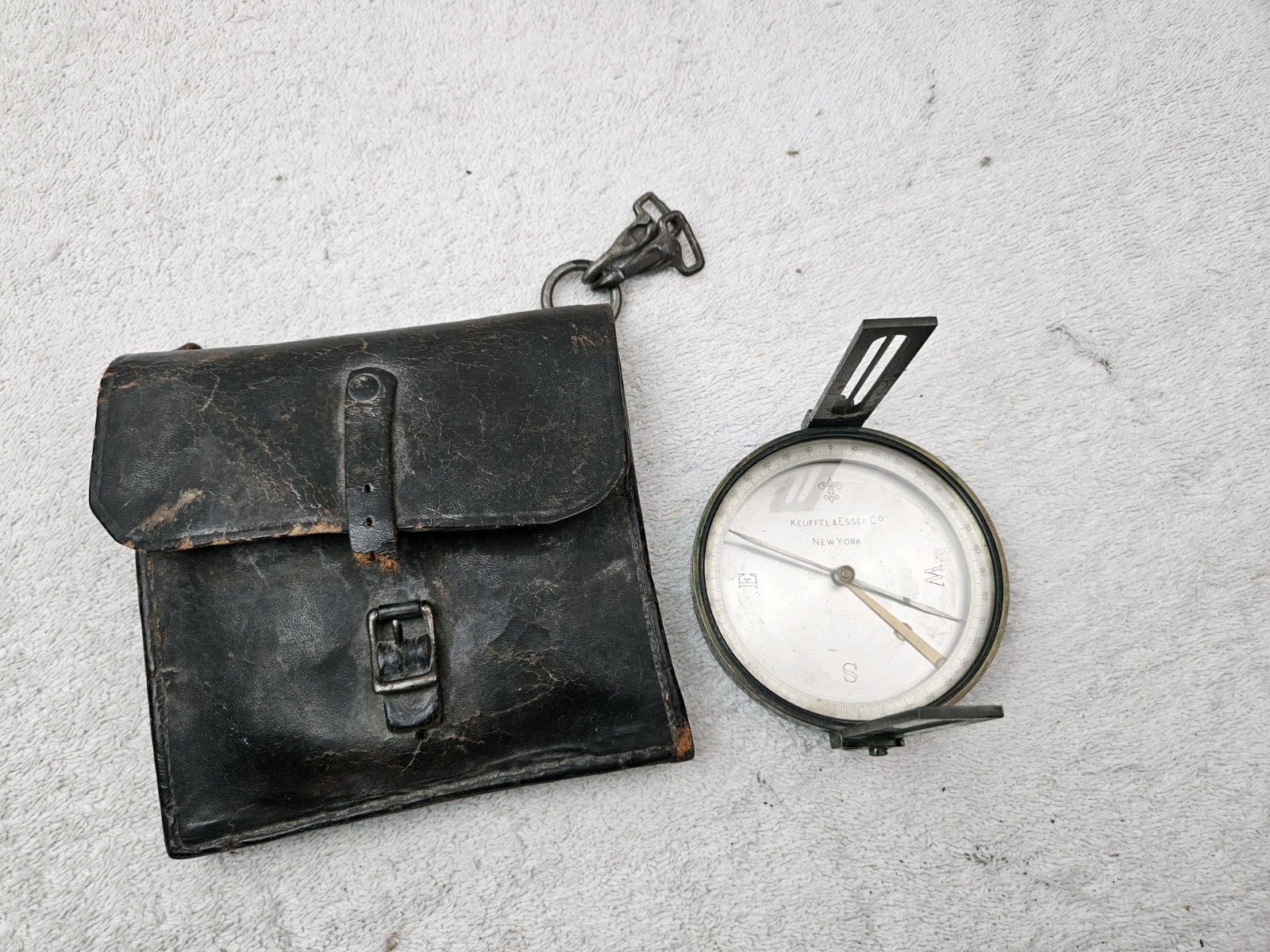 VINTAGE KEUFFEL & ESSER CO SURVEYING COMPASS WITH LEATHER CASE
