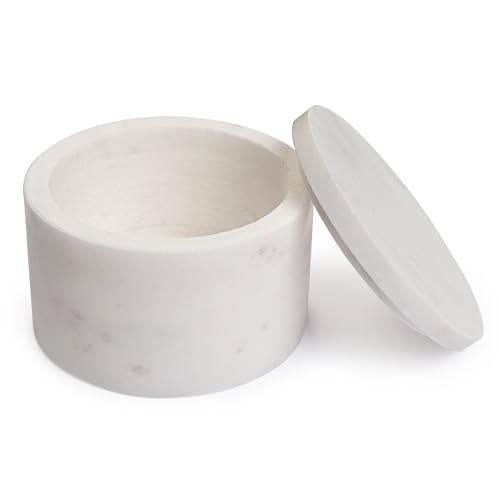 White Marble Salt Cellar with Lid | 4x2.5 Inch Stone Storage Jar for Salt, 