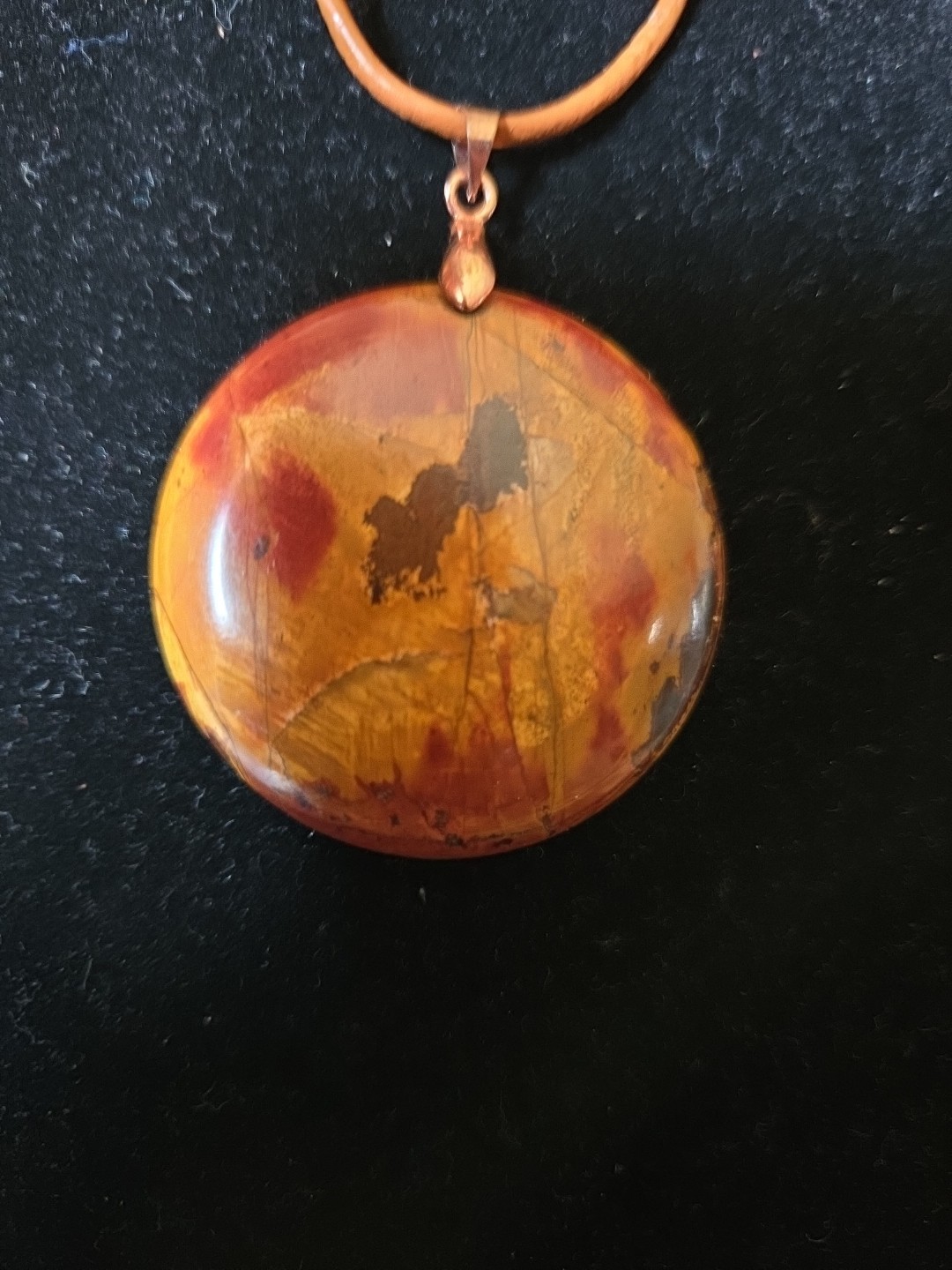 Handcarved And Polished Ocean Jasper 1.5" Circular Pendant W/ 17"-19"Cord