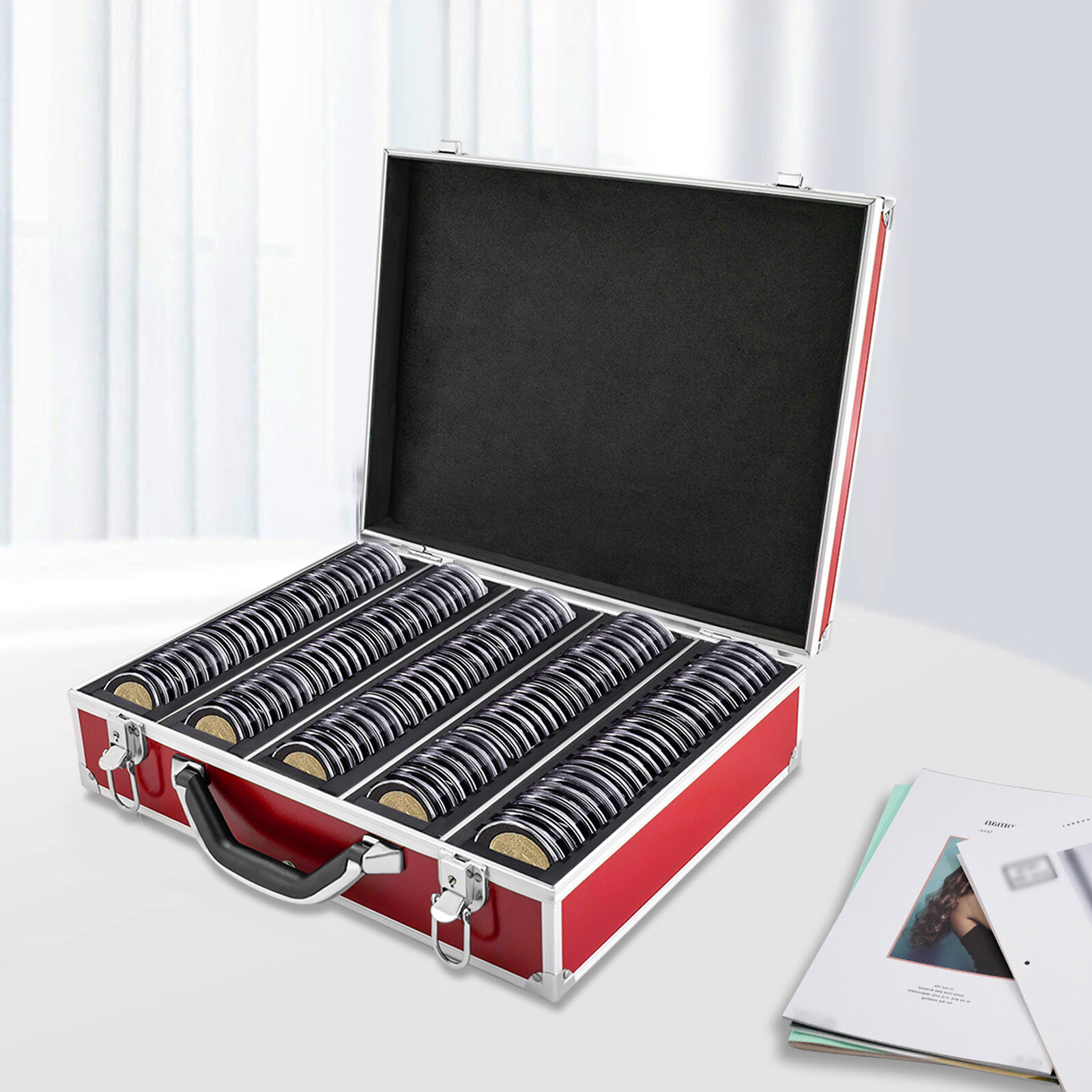 Storage & Display Aluminum Frame Box Case Holds 100 Coin Holders Slabs With Keys