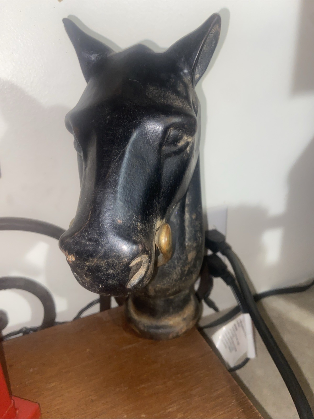 Antique Cast Iron Horse Head Hitching Post Topper Original Ring