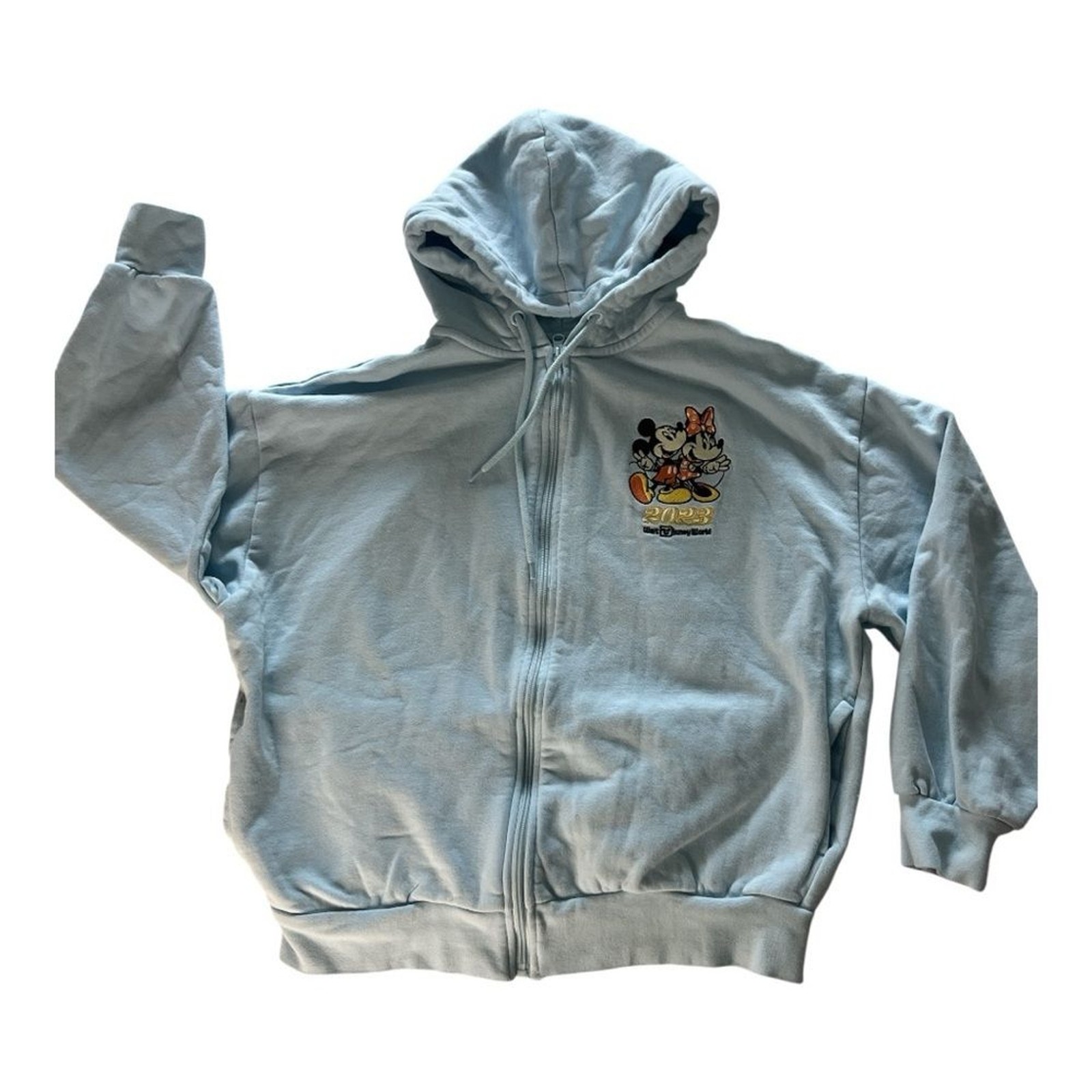 Disney Hooded Full Zip 2023 sweatshirt embroidered with Mickey/Minnie Light Blue