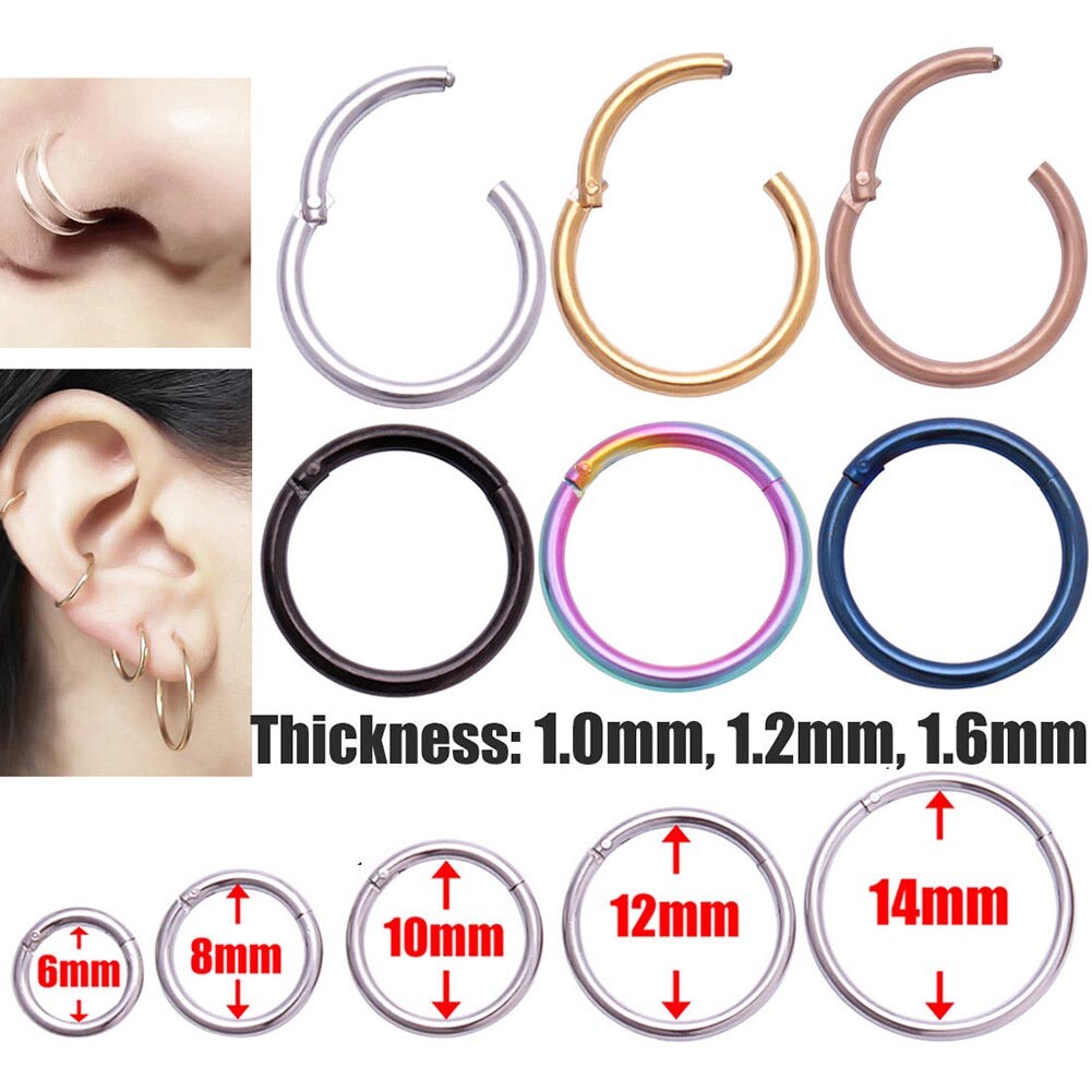Seamless Hinged Segment Sleeper Clicker Ring Hoop Ear Lip Nose Septum Piercing e