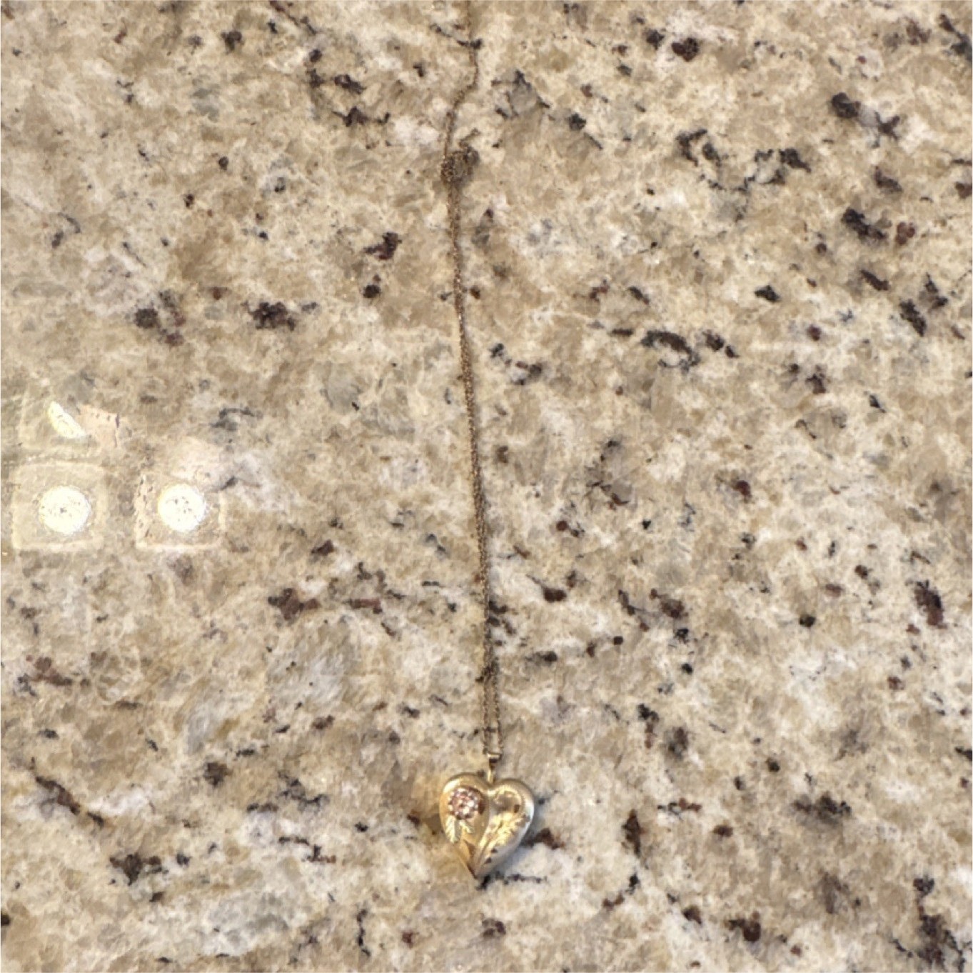 Gold Heart-Shaped Floral Locket Necklace Pendant Cable Chain Spring Ring