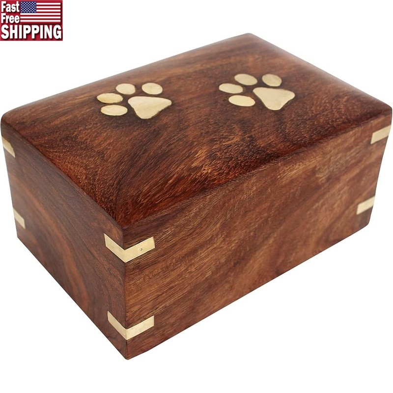 Sheesham Wood Hand Carved Urn Box Pet Memorial Unique Keepsake Home Office New